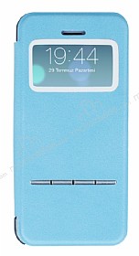 Eiroo Godcis iPhone SE / 5 / 5S Manyetik Kapakl Pencereli Mavi Deri Klf