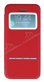 Eiroo Godcis iPhone SE / 5 / 5S Manyetik Kapakl Pencereli Krmz Deri Klf