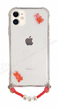 Eiroo Gummy iPhone 11 Krmz Ayck Kiiye zel simli effaf Ultra Koruma Klf