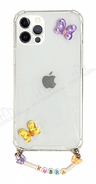 Eiroo Gummy iPhone 12 Pro Max Mor Kelebek Kiiye zel simli effaf Ultra Koruma Klf