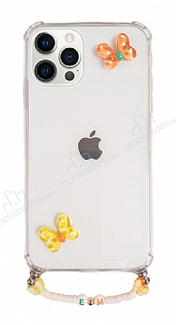 Eiroo Gummy iPhone 12 Pro Max Turuncu Kelebek Kiiye zel Harfli effaf Ultra Koruma Klf