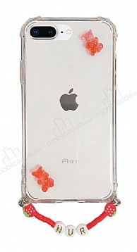 Eiroo Gummy iPhone 7 Plus / 8 Plus Krmz Ayckl Kiiye zel simli effaf Ultra Koruma Klf