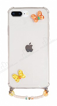 Eiroo Gummy iPhone 7 Plus / 8 Plus Turuncu Kelebekli Kiiye zel Harfli effaf Ultra Koruma Klf