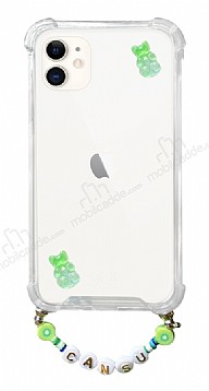 Eiroo Gummy iPhone 11 Yeil Ayck Kiiye zel simli effaf Ultra Koruma Klf
