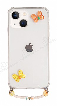Eiroo Gummy iPhone 13 Turuncu Kelebek Kiiye zel Harfli effaf Ultra Koruma Klf