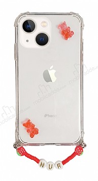 Eiroo Gummy iPhone 13 Krmz Ayck Kiiye zel simli effaf Ultra Koruma Klf