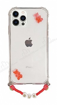 Eiroo Gummy iPhone 12 / 12 Pro Krmz Ayck Kiiye zel simli effaf Ultra Koruma Klf
