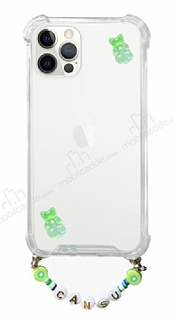 Eiroo Gummy iPhone 12 / 12 Pro Yeil Ayck Kiiye zel simli effaf Ultra Koruma Klf