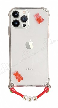 Eiroo Gummy iPhone 13 Pro Max Krmz Ayck Kiiye zel simli effaf Ultra Koruma Klf
