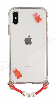 Eiroo Gummy iPhone Xs Max Krmz Ayckl Kiiye zel simli effaf Ultra Koruma Klf