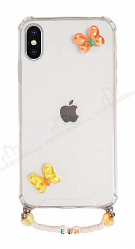 Eiroo Gummy iPhone Xs Max Turuncu Kelebekli Kiiye zel Harfli effaf Ultra Koruma Klf