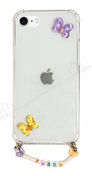 Eiroo Gummy iPhone 7 / 8 Mor Kelebekli Kiiye zel simli effaf Ultra Koruma Klf