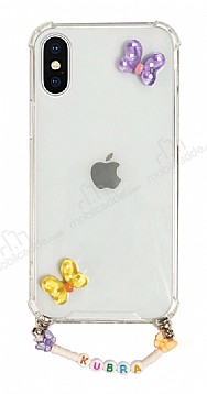 Eiroo Gummy iPhone X / Xs Mor Kelebekli Kiiye zel simli effaf Ultra Koruma Klf