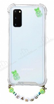 Eiroo Gummy Samsung Galaxy S20 Plus Yeşil Ayıcıklı Kişiye Özel İsimli Şeffaf Ultra Koruma Kılıf