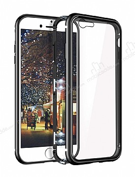 Eiroo Hard Glass iPhone 6 / 6S Siyah Rubber Kenarl Cam Klf