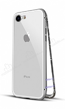 Eiroo Hard Glass iPhone 7 / 8 Silver Rubber Kenarl Cam Klf