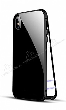 Eiroo Hard Glass iPhone X / XS Siyah Rubber Kenarl Cam Klf