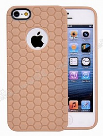 Eiroo Honeycomb iPhone SE / 5 / 5S Krem Silikon Klf