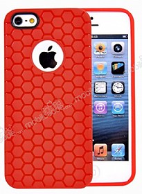 Eiroo Honeycomb iPhone SE / 5 / 5S Krmz Silikon Klf