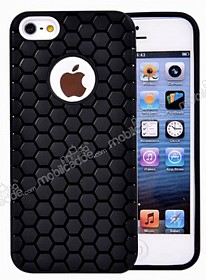 Eiroo Honeycomb iPhone SE / 5 / 5S Siyah Silikon Klf