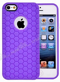 Eiroo Honeycomb iPhone SE / 5 / 5S Mor Silikon Klf
