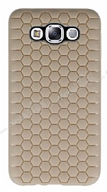Eiroo Honeycomb Samsung Galaxy E7 Krem Silikon Klf