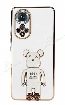 Eiroo Honor 50 Baby Bear Standl Beyaz Silikon Klf