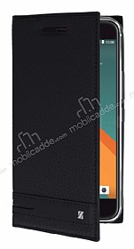 HTC 10 Gizli Mknatsl Yan Kapakl Siyah Deri Klf