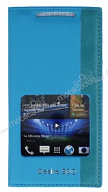 HTC Desire 500 Gizli Mknatsl Pencereli Mavi Deri Klf
