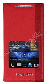 HTC Desire 500 Gizli Mknatsl Pencereli Krmz Deri Klf