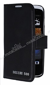 Eiroo HTC Desire 500 Standl Czdanl Siyah Deri Klf