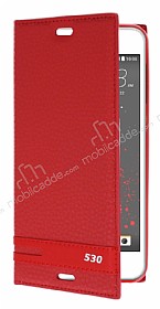 HTC Desire 530 Gizli Mknatsl Yan Kapakl Krmz Deri Klf