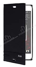 HTC Desire 530 Gizli Mknatsl Yan Kapakl Siyah Deri Klf