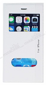 iPhone 6 Plus / 6S Plus Gizli Mknatsl ift Pencereli Beyaz Klf