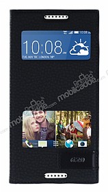 HTC Desire 620 Gizli Mknatsl ift Pencereli Siyah Klf