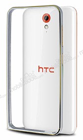 Eiroo HTC Desire 620 Gold izgili Silver Metal Bumper Klf