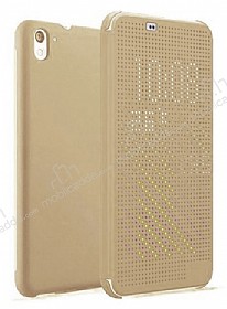 Eiroo HTC Desire 626 Dot View Uyku Modlu nce Yan Kapakl Gold Klf