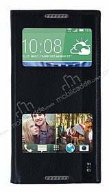HTC Desire 816 Gizli Mknatsl Pencereli Siyah Deri Klf