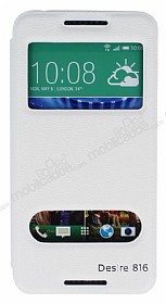 Eiroo HTC Desire 816 Vantuzlu Pencereli Beyaz Deri Klf