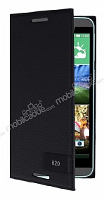 HTC Desire 820 Gizli Mknatsl Yan Kapakl Siyah Deri Klf