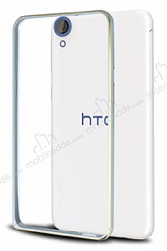 Eiroo HTC Desire 820 Gold izgili Metal Bumper Silver ereve Klf