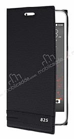 HTC Desire 825 / Desire 10 Lifestyle Gizli Mknatsl Yan Kapakl Siyah Deri Klf