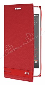 HTC Desire 825 / Desire 10 Lifestyle Gizli Mknatsl Yan Kapakl Krmz Deri Klf