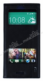 HTC Desire 826 Gizli Mknatsl ift Pencereli Siyah Deri Klf