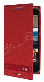 HTC Desire 828 Gizli Mknatsl Yan Kapakl Krmz Deri Klf