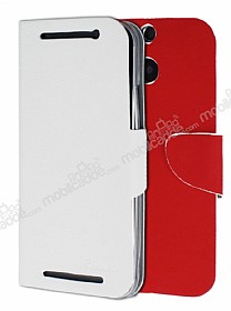 Eiroo HTC One M8 ift Renk Kapakl Beyaz ve Krmz Deri Klf