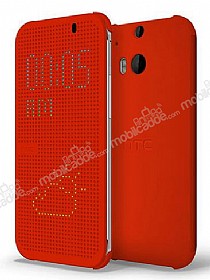 Eiroo HTC One M8 Dot View Uyku Modlu nce Yan Kapakl Krmz Klf