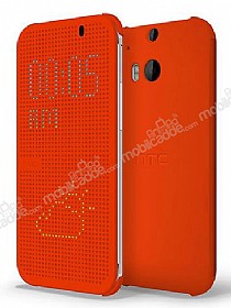 Eiroo HTC One M8 Dot View Uyku Modlu nce Yan Kapakl Turuncu Klf