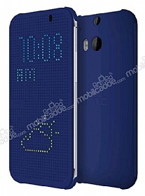 Eiroo HTC One M8 Dot View Uyku Modlu nce Yan Kapakl Lacivert Klf