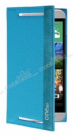 HTC One E8 Gizli Mknatsl Yan Kapakl Mavi Klf